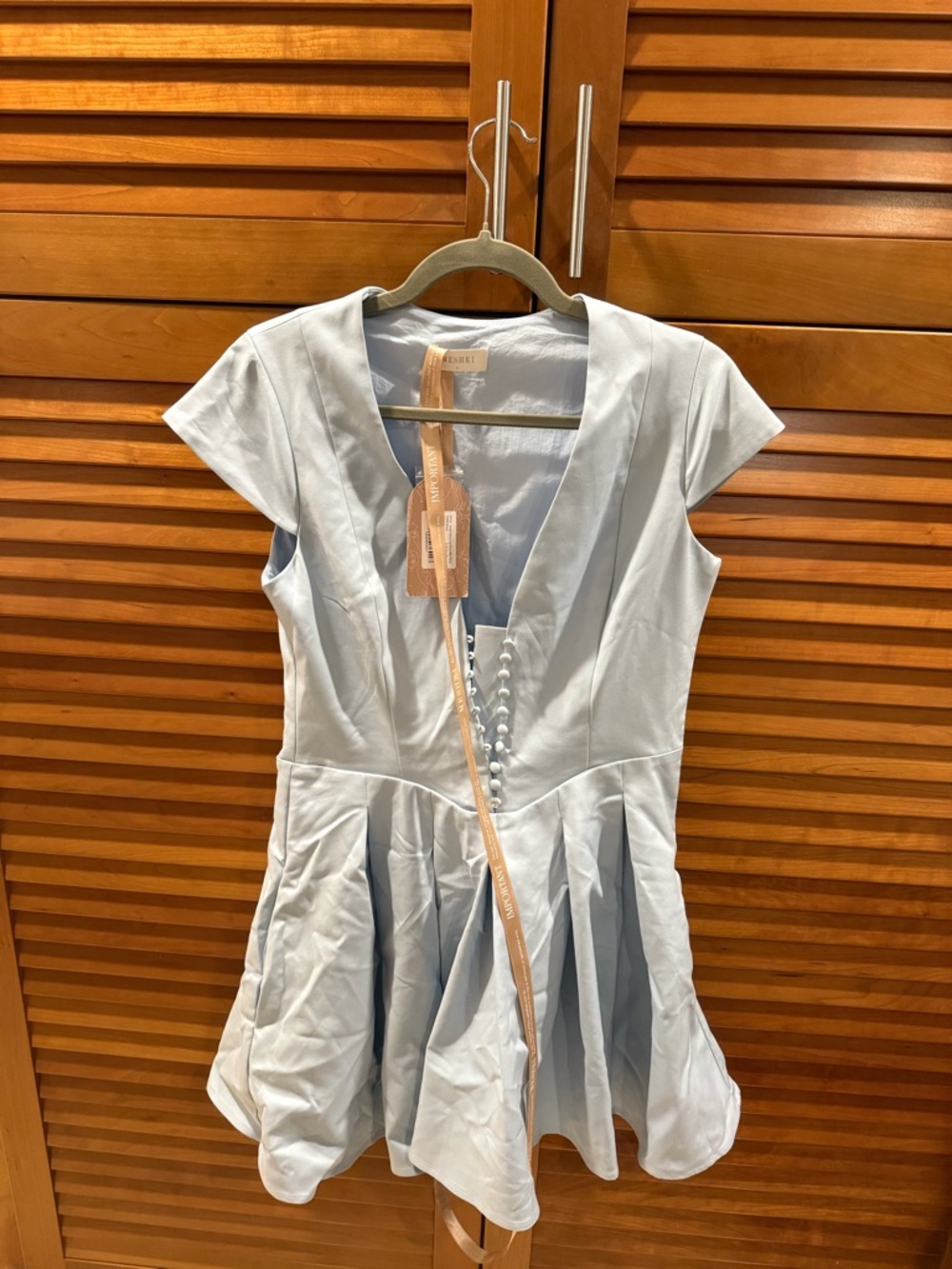 Meshki Pale Blue V-Neck Mini Dress - Picture 2 of 3